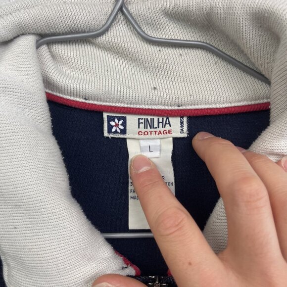 Finlha Cottage Nautical Sailor Jacket Men’s Sz L Navy Blue Full Zip Casual Outer - Picture 8 of 16